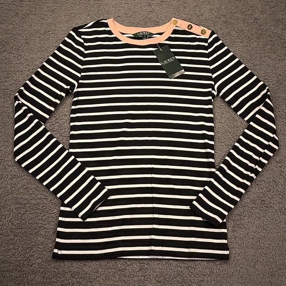 Lauren Ralph Lauren Tops - Lauren Ralph Lauren Shirt Womens Medium Striped Long Sleeve Y2K Ribbed Preppy